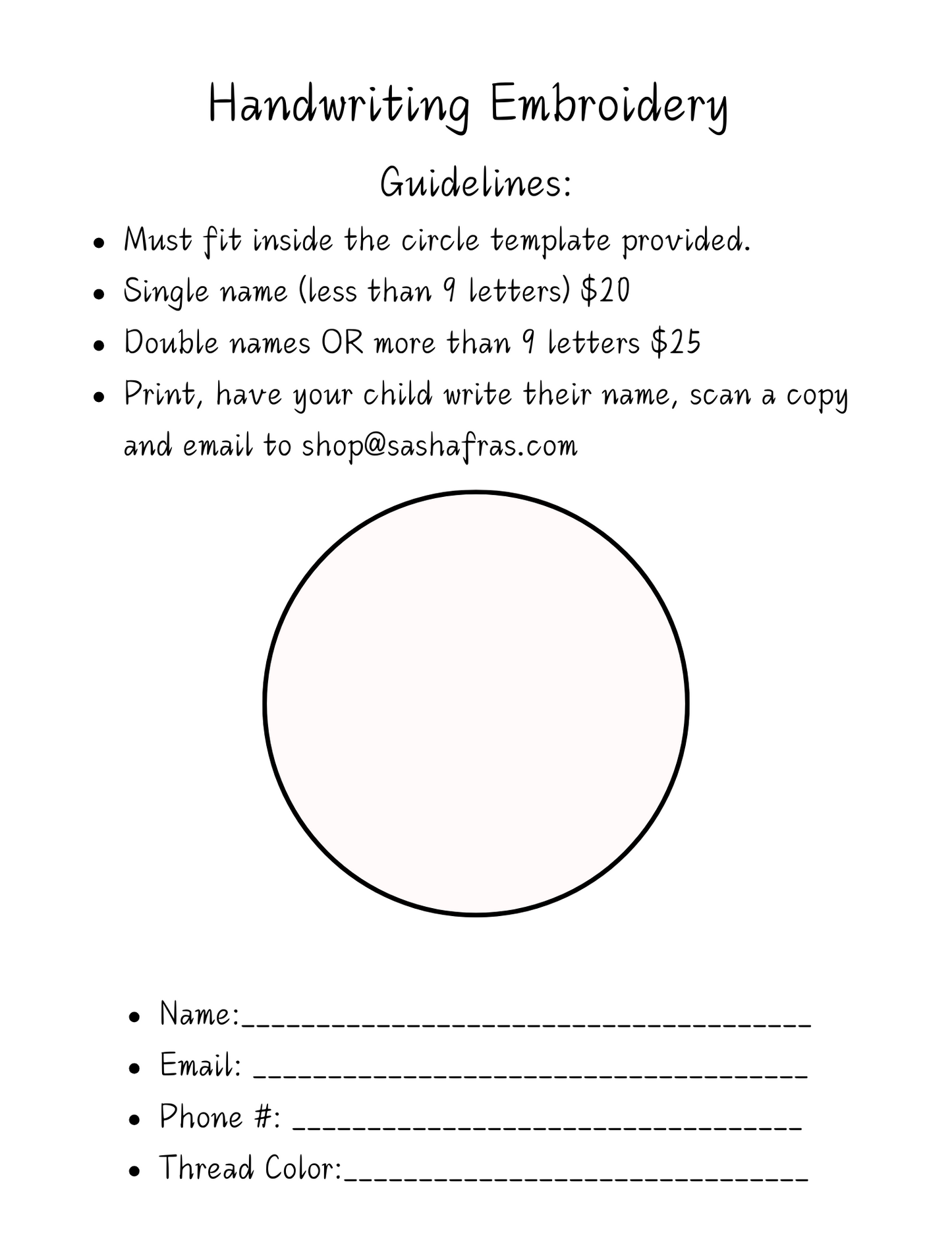 Custom Handwriting Embroidery