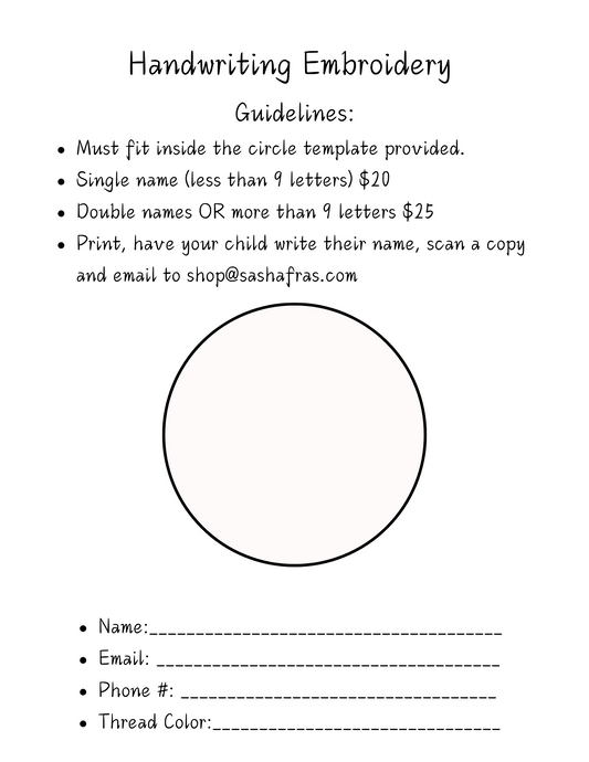 Custom Handwriting Embroidery